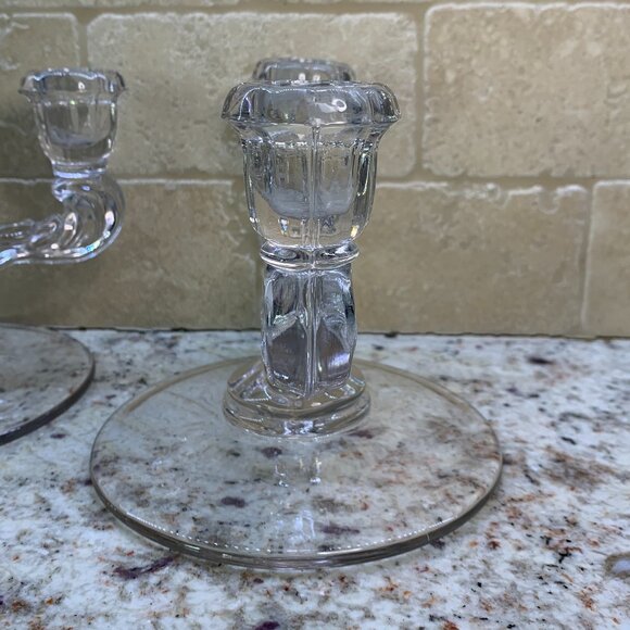 New Martinsville Double Light Candlestick Teardrop - Clear Base, set of 2 - Picture 6 of 6
